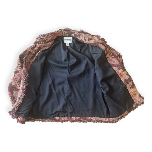 Vintage Y2K Chico's Silk Tapestry Jacket Floral Earth Tones Size 2 Boho Hippy - Picture 6 of 8